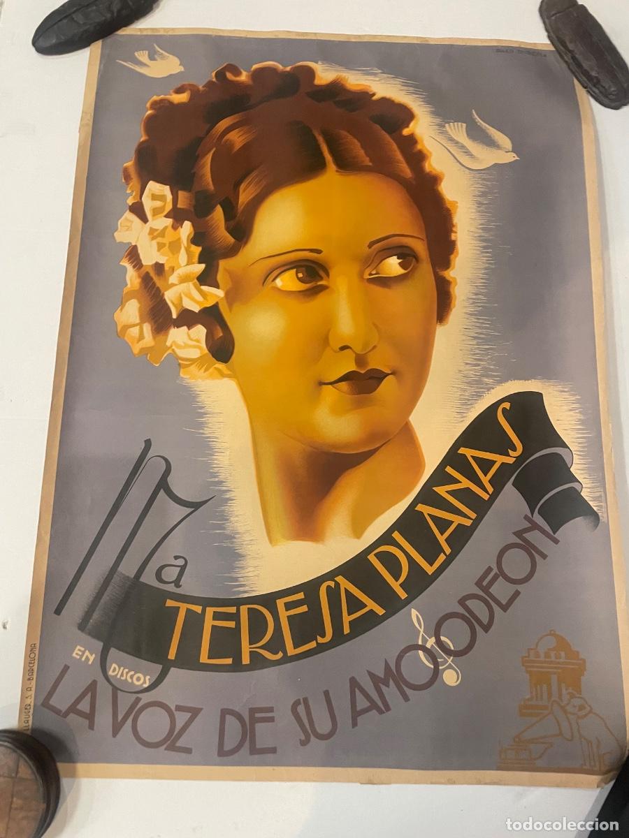 Carteles Espect&aacute;culos: ANTIGUO CARTEL M&ordf;. TERESA PLANAS EN DISCOS LA VOZ DE SU AMO ODEON ,AUTOR PACO RIBERA - REPALSENAS