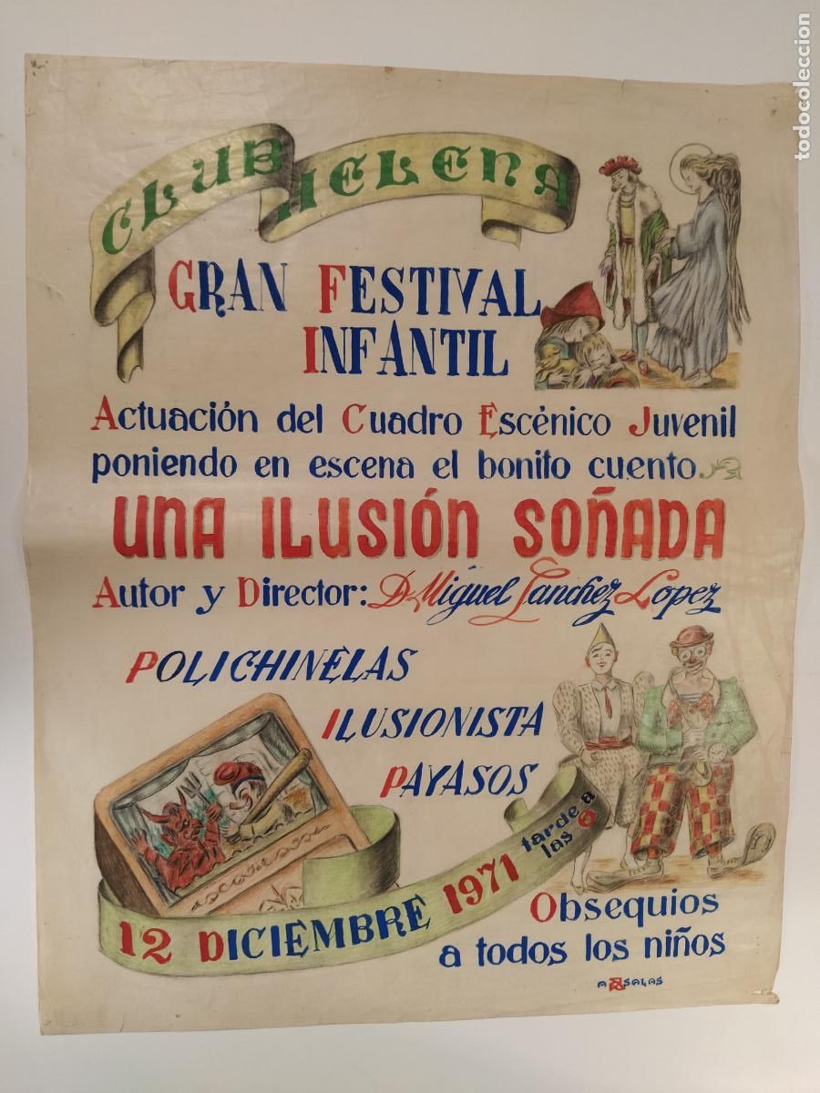 Cartazes Espet&aacute;culos: BARCELONA-CLUB HELENA -CARTEL DE TEATRO DIBUJADO A MANO- FESTIVAL INFANTIL PAYASOS MAGIA ETC