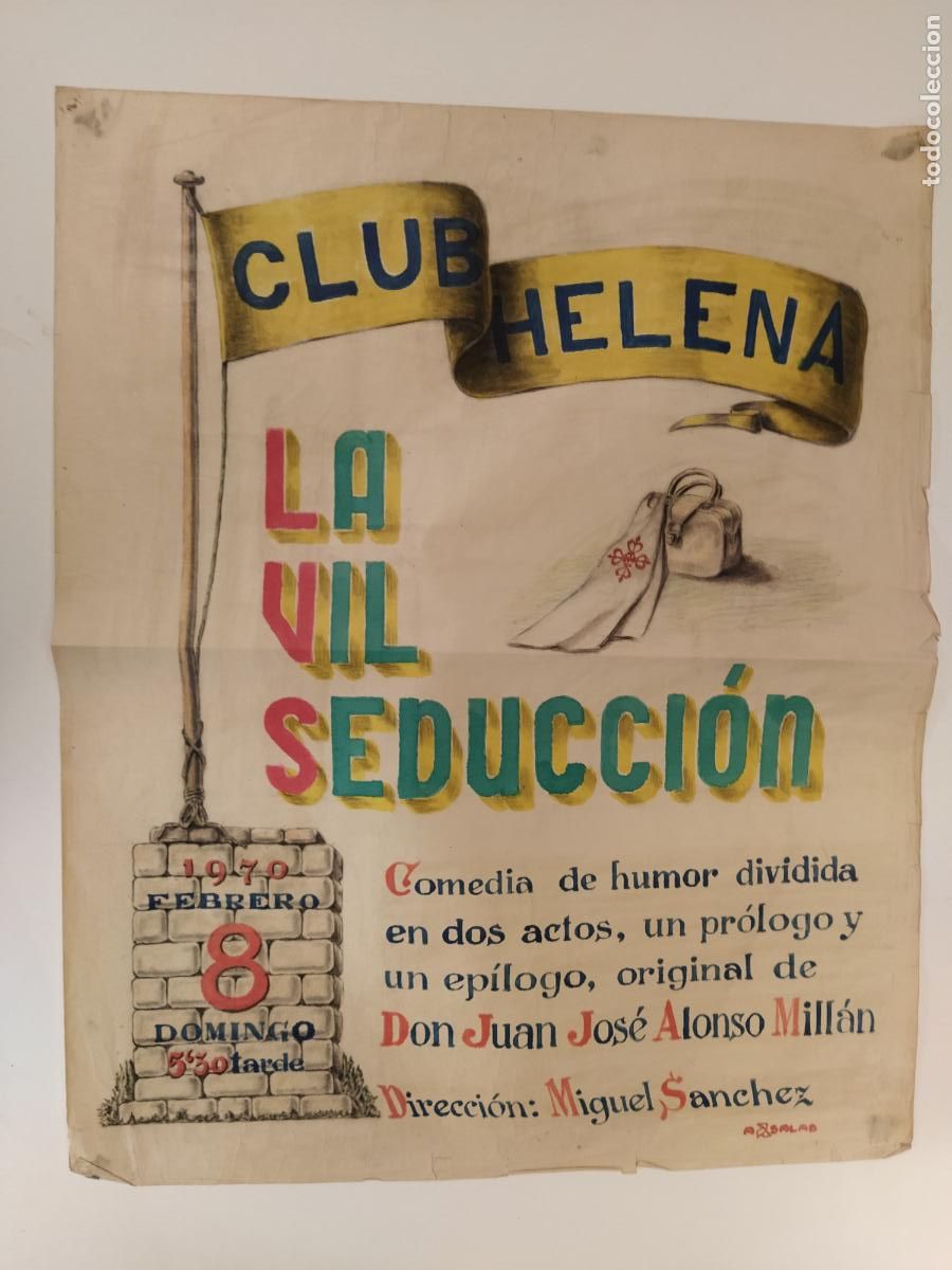 Posters of Shows: LA VIL SEDUCCION -BARCELONA-CLUB HELENA-CARTEL DE TEATRO-DIBUJO ORIGINAL A MANO-A&Ntilde;O 1970