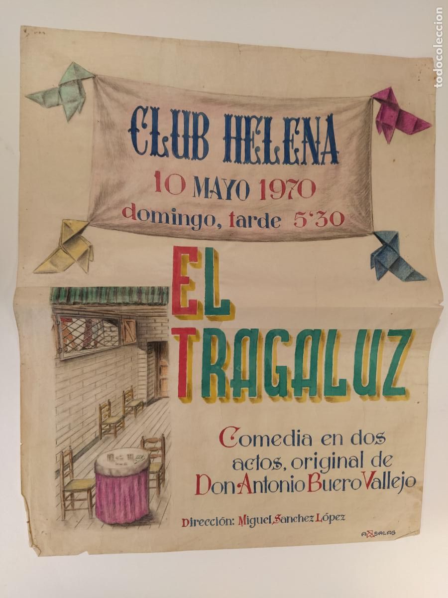 Posters of Shows: EL TRAGALUZ -BARCELONA-CLUB HELENA-CARTEL DE TEATRO-DIBUJO ORIGINAL A MANO-A&Ntilde;O 1970