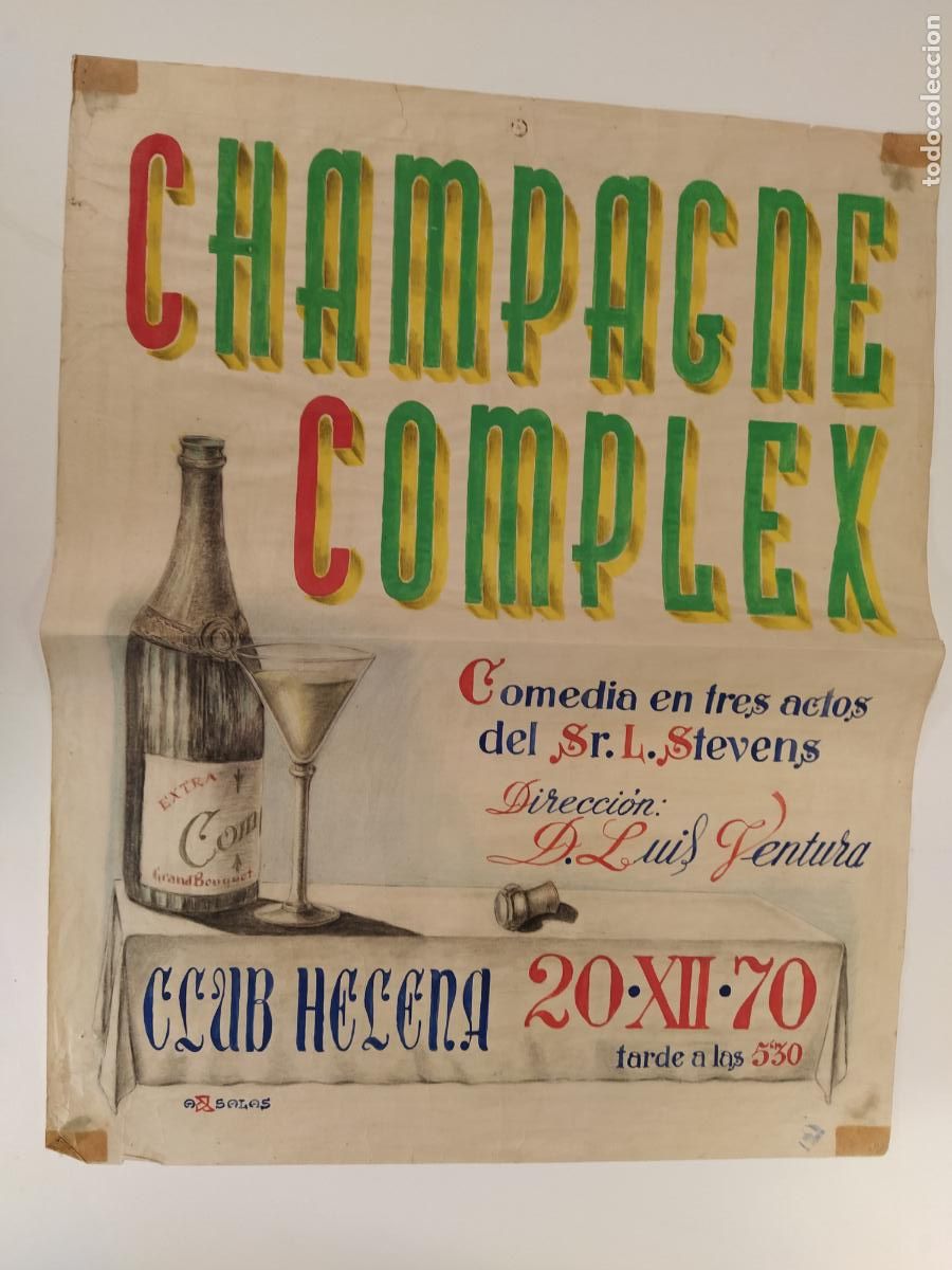 Carteles espect&aacute;culos: CHAMPAGNE COMPLEX -BARCELONA-CLUB HELENA-CARTEL DE TEATRO-DIBUJO ORIGINAL A MANO-A&Ntilde;O 1970