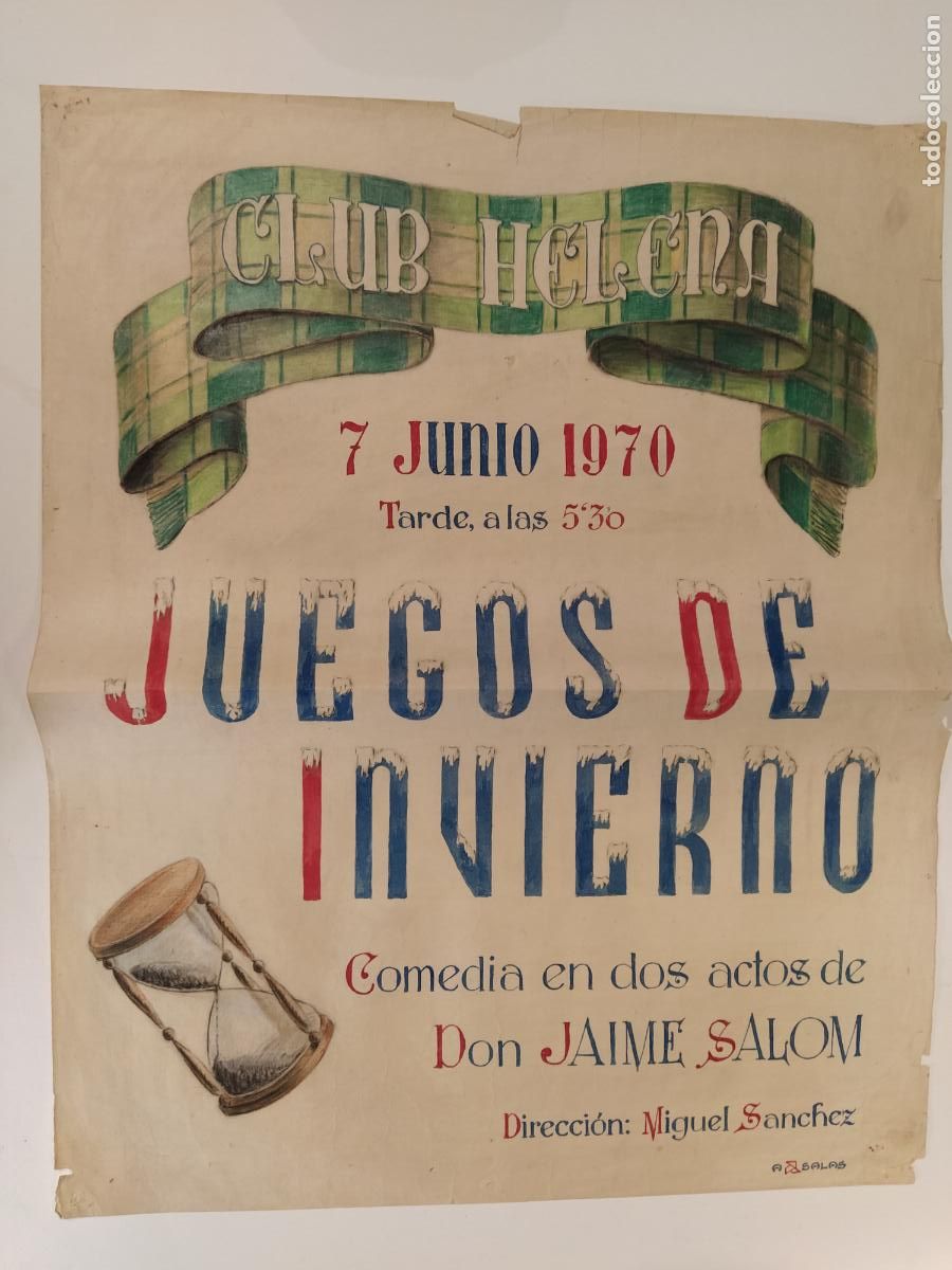 Carteles espect&aacute;culos: JUEGOS DE INVIERNO-BARCELONA-CLUB HELENA-CARTEL DE TEATRO-DIBUJO ORIGINAL A MANO-A&Ntilde;O 1970