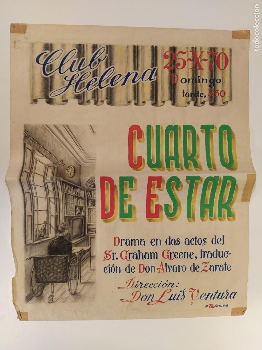 Carteles espect&aacute;culos: CUARTO DE ESTAR-BARCELONA-CLUB HELENA-CARTEL DE TEATRO-DIBUJO ORIGINAL A MANO-A&Ntilde;O 1970