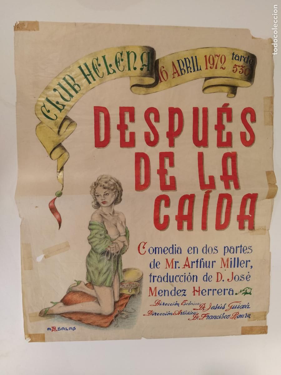 Carteles espect&aacute;culos: DESPUES DE LA CAIDA-BARCELONA-CLUB HELENA-CARTEL DE TEATRO-DIBUJO ORIGINAL A MANO-A&Ntilde;O 1972