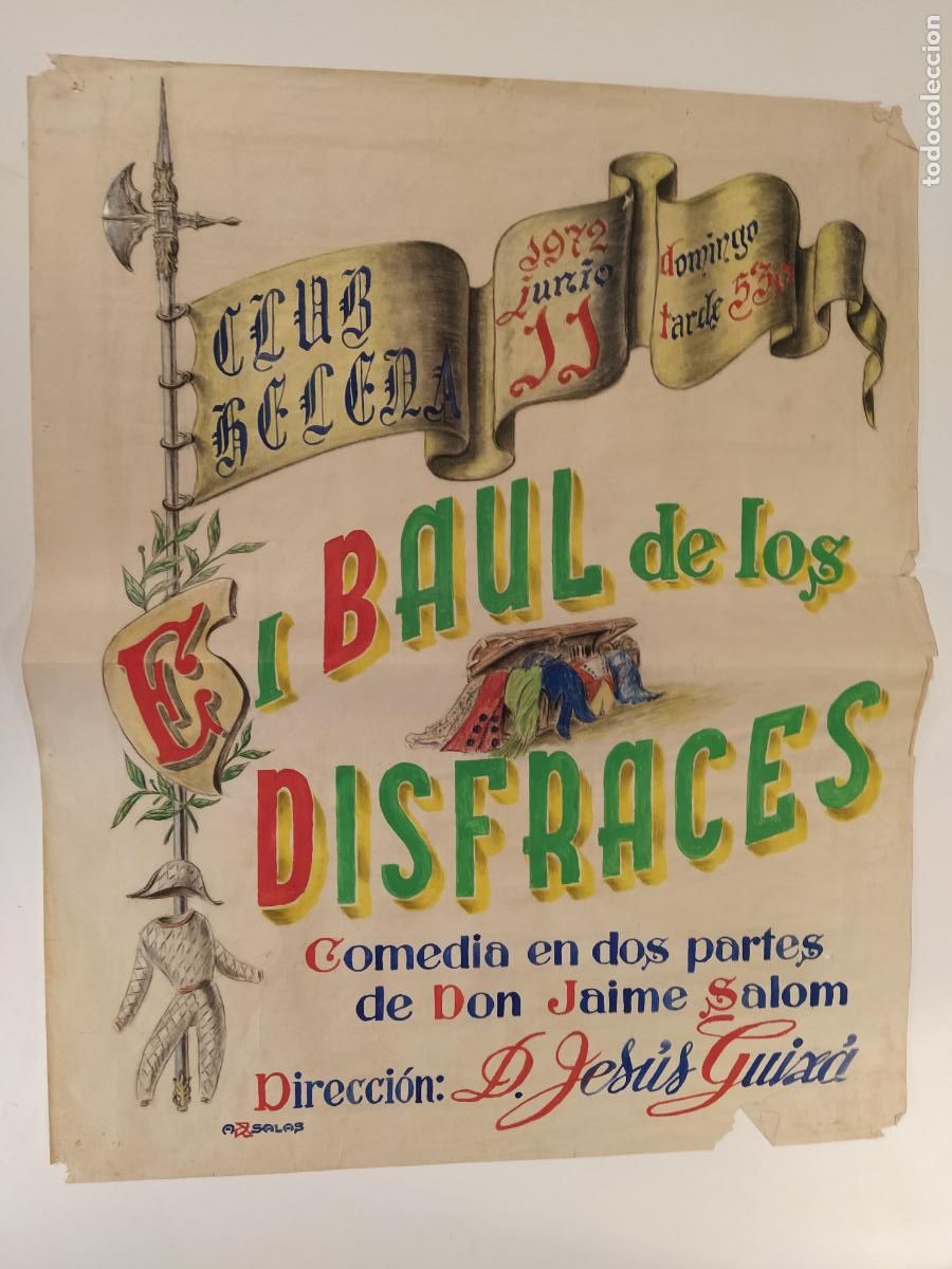Carteles espect&aacute;culos: EL BAUL DE LOS DISFRACES - BARCELONA-CLUB HELENA-CARTEL DE TEATRO-DIBUJO ORIGINAL A MANO-A&Ntilde;O 1972