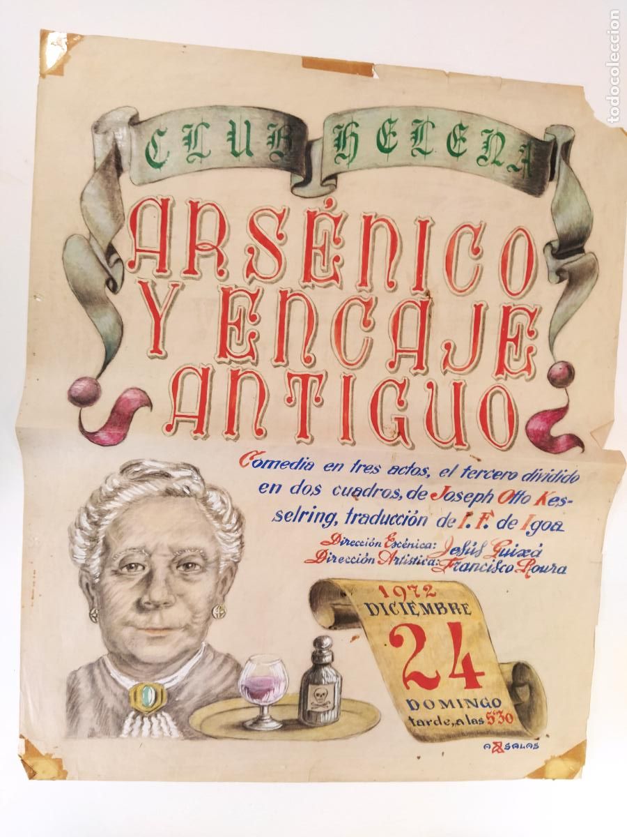Carteles espect&aacute;culos: ARSENICO Y ENCAJE ANTIGUO- BARCELONA-CLUB HELENA-CARTEL DE TEATRO-DIBUJO ORIGINAL A MANO-A&Ntilde;O 1972