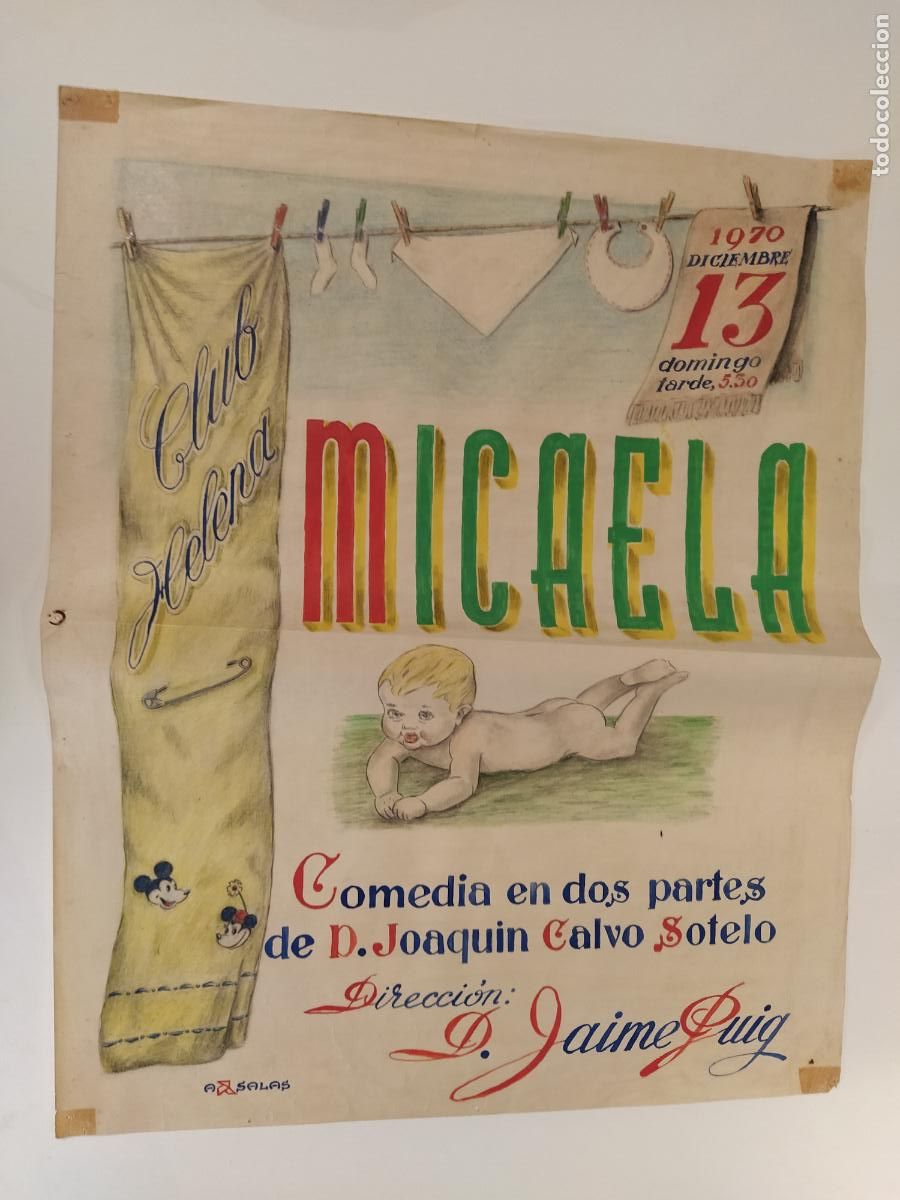 Carteles espect&aacute;culos: MICAELA - MICKEY MOUSE - BARCELONA-CLUB HELENA-CARTEL DE TEATRO-DIBUJO ORIGINAL A MANO-A&Ntilde;O 1970
