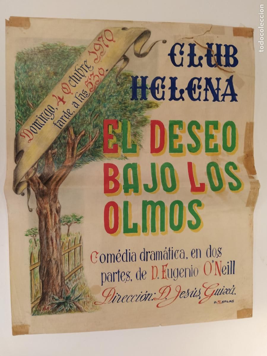 Carteles espect&aacute;culos: EL DESEO BAJO LOS OLMOS - BARCELONA-CLUB HELENA-CARTEL DE TEATRO-DIBUJO ORIGINAL A MANO-A&Ntilde;O 1970