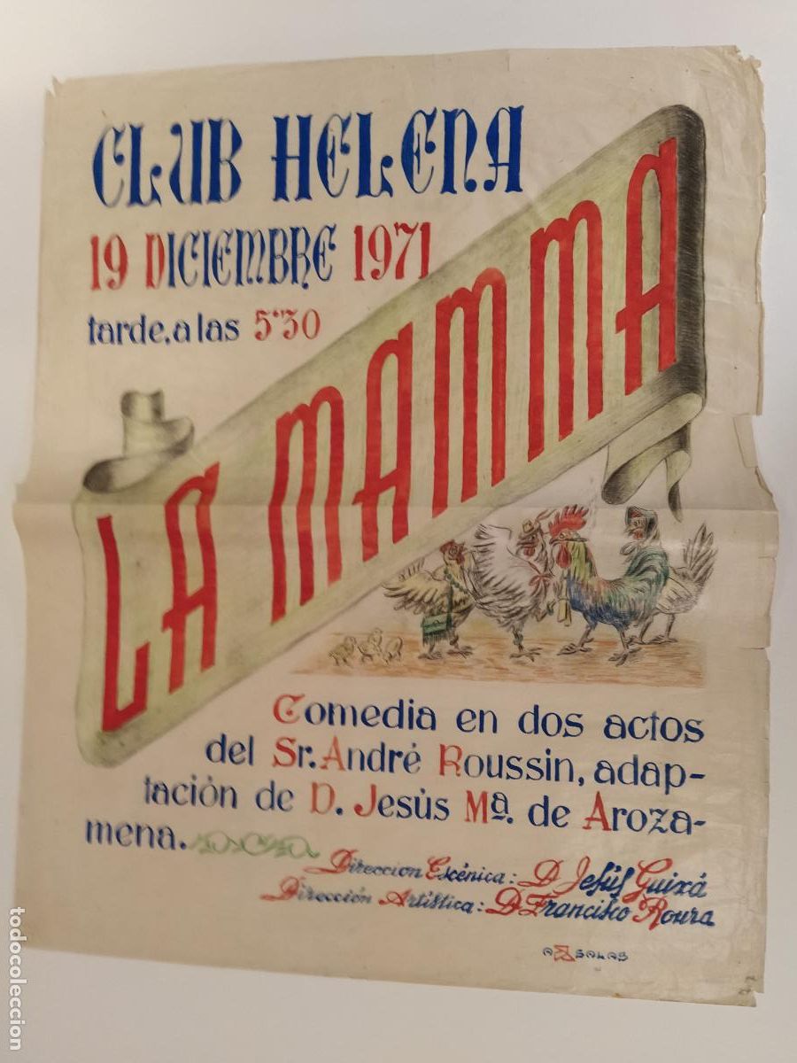 Carteles espect&aacute;culos: LA MAMMA - BARCELONA-CLUB HELENA-CARTEL DE TEATRO-DIBUJO ORIGINAL A MANO-A&Ntilde;O 1971