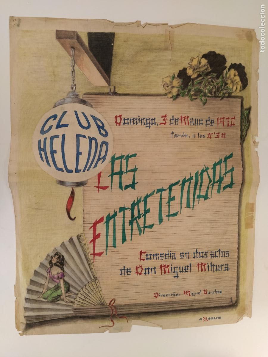 Carteles espect&aacute;culos: LAS ENTRETENIDAS - BARCELONA-CLUB HELENA-CARTEL DE TEATRO-DIBUJO ORIGINAL A MANO-A&Ntilde;O 1970