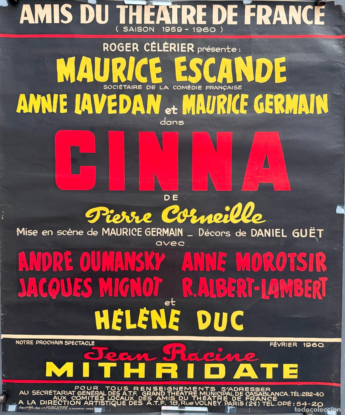 Carteles espect&aacute;culos: Grand Theatre Casablanca ,1960, Pierre Corneille ,Cinna ,France ,R754