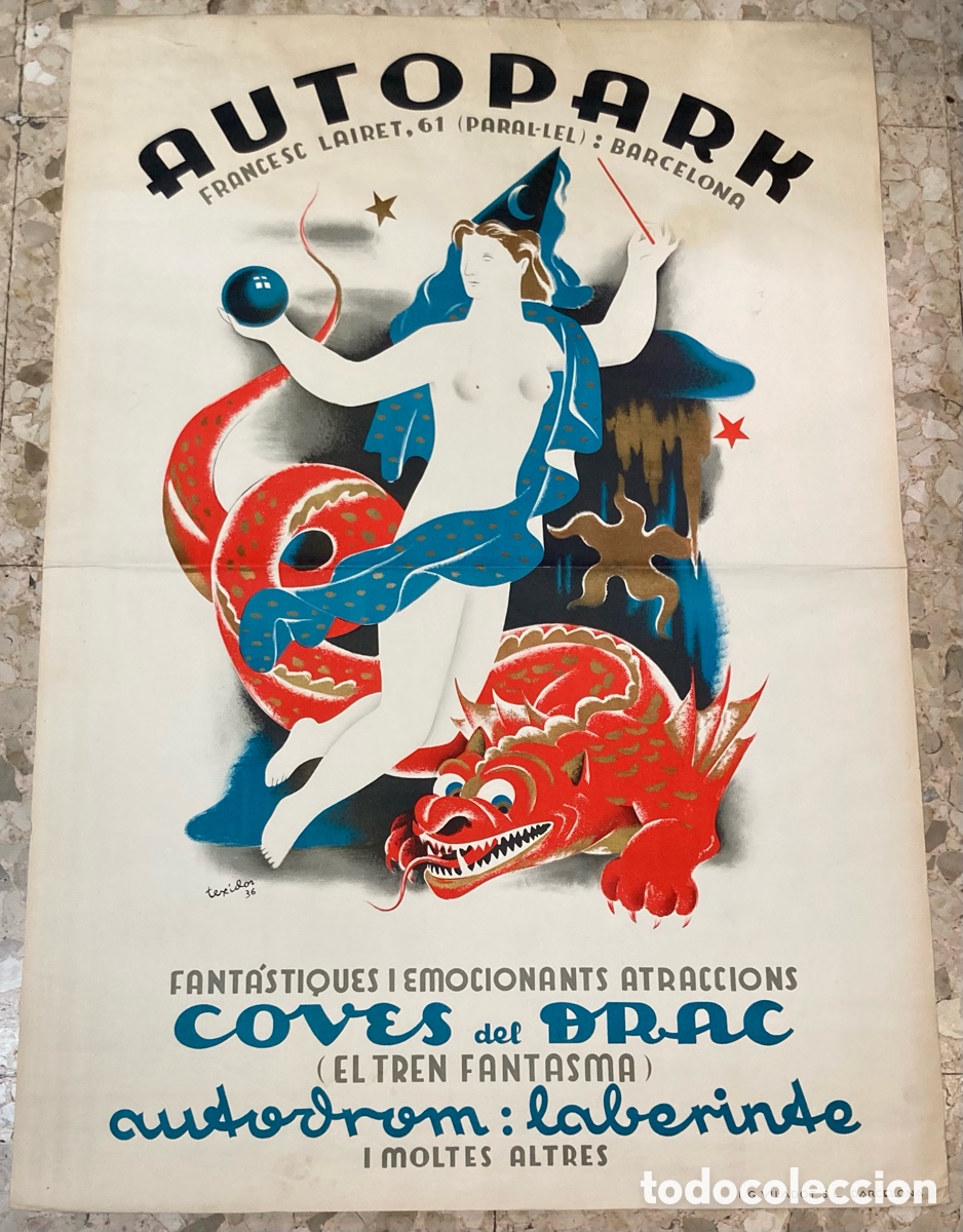Carteles espect&aacute;culos: A&Ntilde;O 1936 - ANTIGUO CARTEL AUTOPARK DIBUJADO POR TEXIDOR - MAGIA BARCELONA