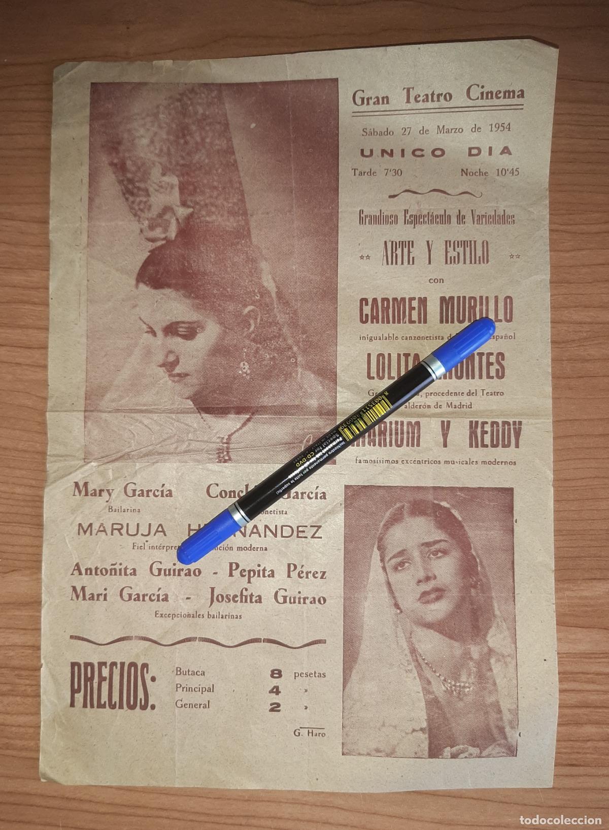Carteles espect&aacute;culos: CARTEL CARAVACA GRAN TEATRO CINEMA 1954 ESPECT&Aacute;CULO DE VARIEDADES LOLITA MONTES