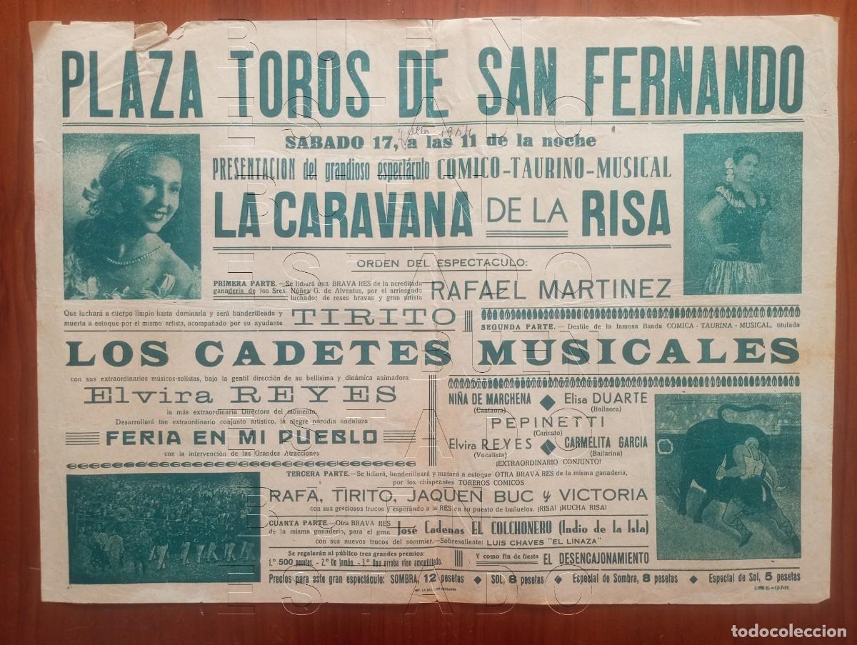 Carteles espect&aacute;culos: SAN FERNANDO CADIZ 1954 CARAVANA DE LA RISA 43X31 ESPECTACULO GRAN CARTEL GENUINO C30