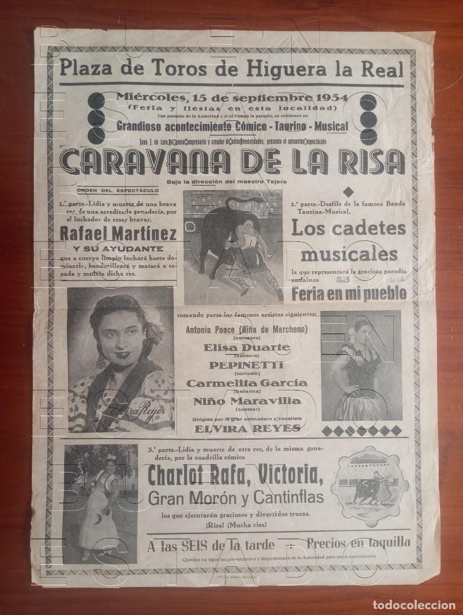 Carteles espect&aacute;culos: HIGUERA LA REAL BADAJOZ CARAVANA DE LA RISA 1954 43X31 ESPECTACULO GRAN CARTEL GENUINO C30