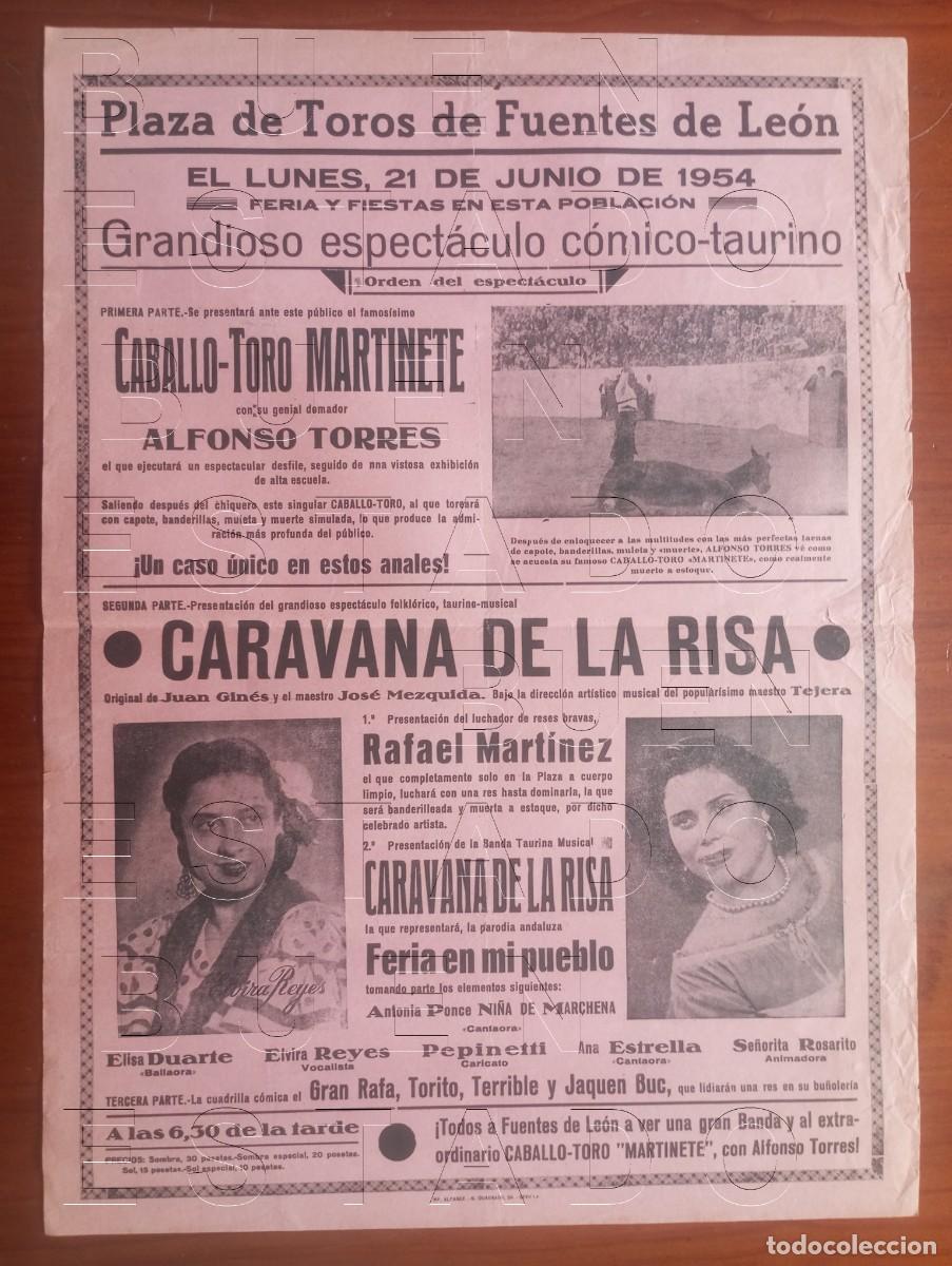 Carteles espect&aacute;culos: FUENTES DE LEON BADAJOZ CARAVANA DE LA RISA 1954 43X31 ESPECTACULO GRAN CARTEL GENUINO C30