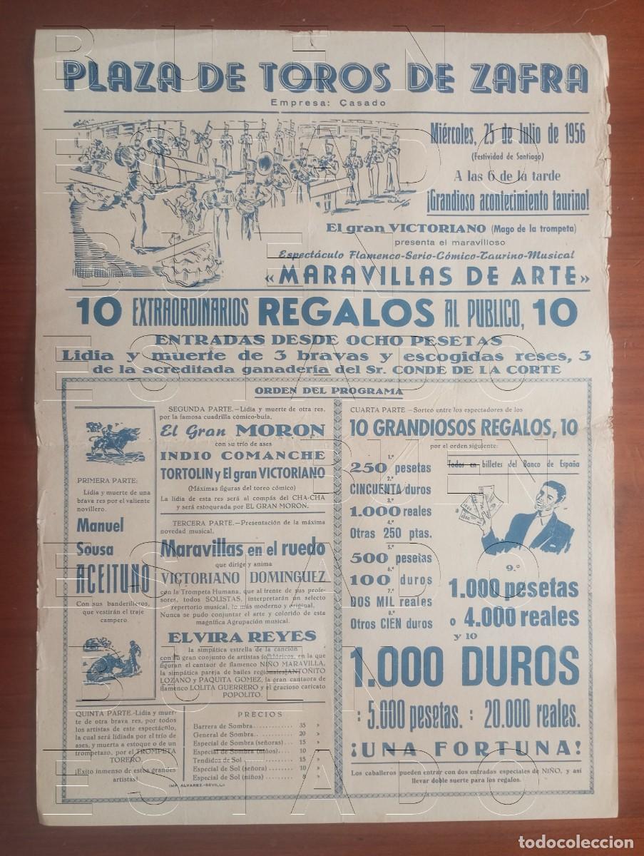Carteles espect&aacute;culos: ZAFRA BADAJOZ 1956 ELVIRA REYES EL GRAN MORON 43X31 ESPECTACULO GRAN CARTEL GENUINO C30