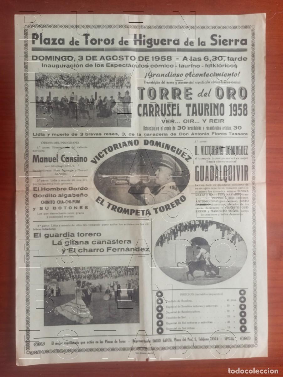Carteles espect&aacute;culos: HIGUERA DE LA SIERRA HUELVA 1958 MANUEL CANSINO 43X31 ESPECTACULO GRAN CARTEL GENUINO C30