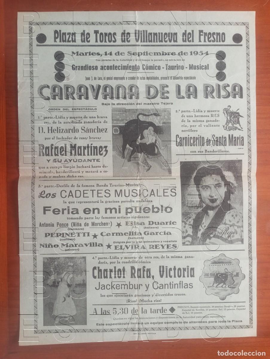 Carteles espect&aacute;culos: VILLANUEVA DEL FRESNO BADAJOZ 1954 ELVIRA REYES 43X31 ESPECTACULO GRAN CARTEL GENUINO C30