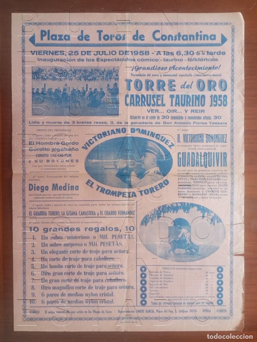 Carteles espect&aacute;culos: CONSTANTINA SEVILLA 1958 VICTORIANO DOMINGUEZ 43X31 ESPECTACULO GRAN CARTEL GENUINO C30