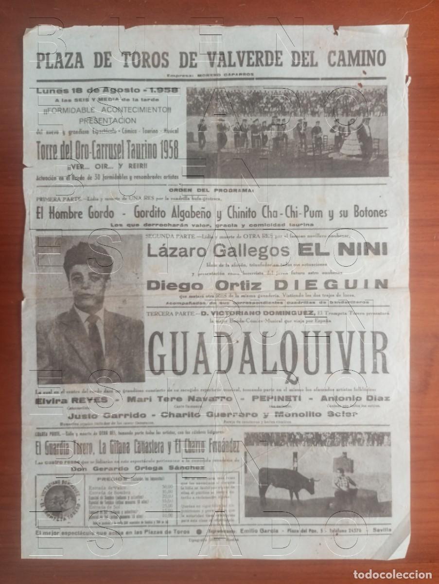 Carteles espect&aacute;culos: VALVERDE DEL CAMINO HUELVA 1958 LAZARO GALLEGOS EL NINI 43X31 ESPECTACULO GRAN CARTEL GENUINO C30