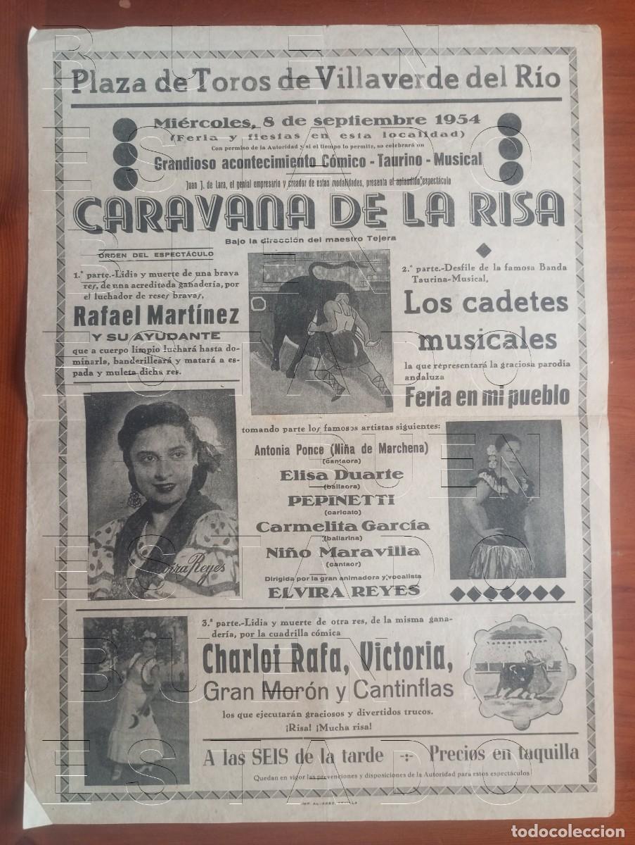 Carteles espect&aacute;culos: VILLAVERDE DEL RIO SEVILLA 1954 ELVIRA REYES 43X31 ESPECTACULO GRAN CARTEL GENUINO C30