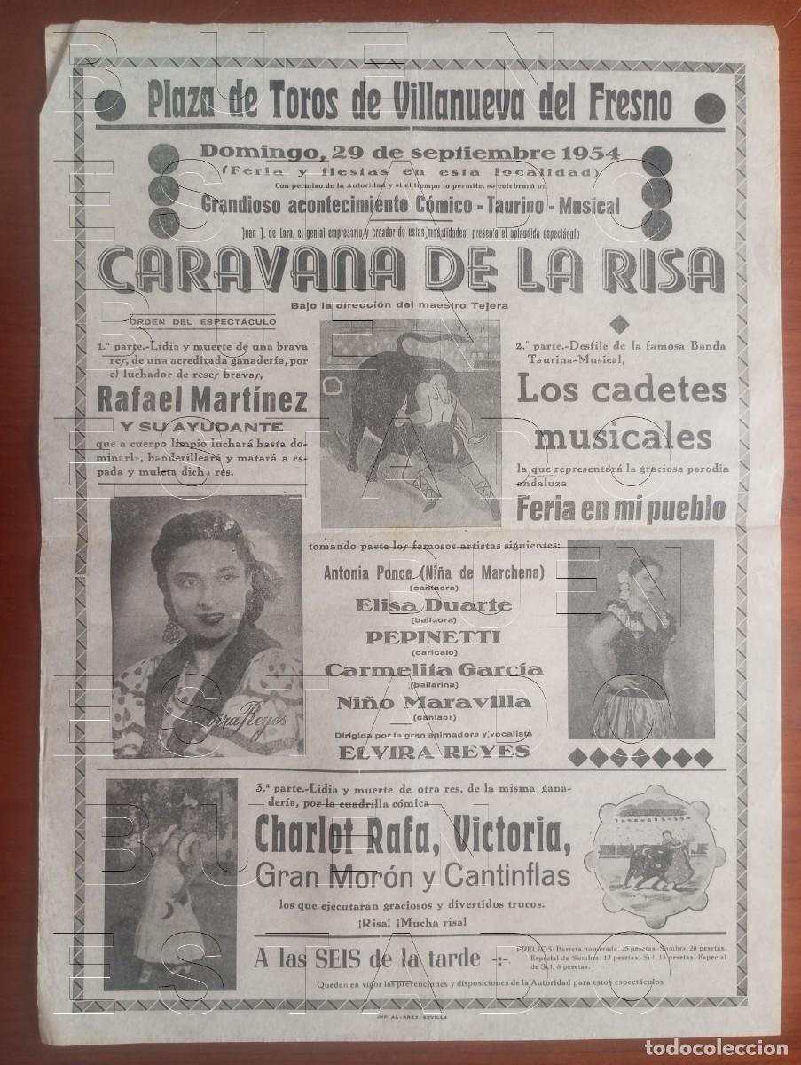 Carteles espect&aacute;culos: VILLANUEVA DEL FRESNO BADAJOZ 1954 ELVIRA REYES 43X31 ESPECTACULO GRAN CARTEL GENUINO C30