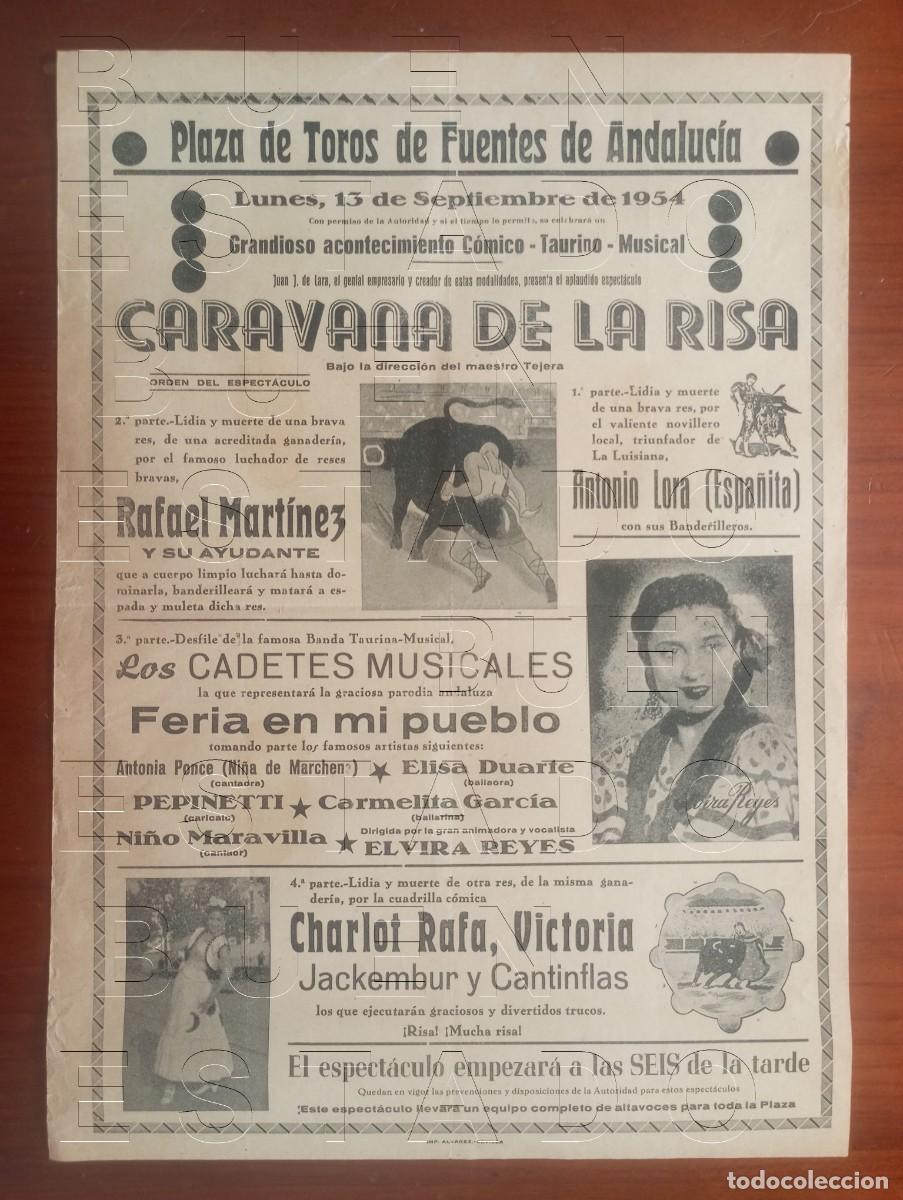 Carteles espect&aacute;culos: FUENTES DE ANDALUCIA SEVILLA 1954 ELVIRA REYES 43X31 ESPECTACULO GRAN CARTEL GENUINO C30
