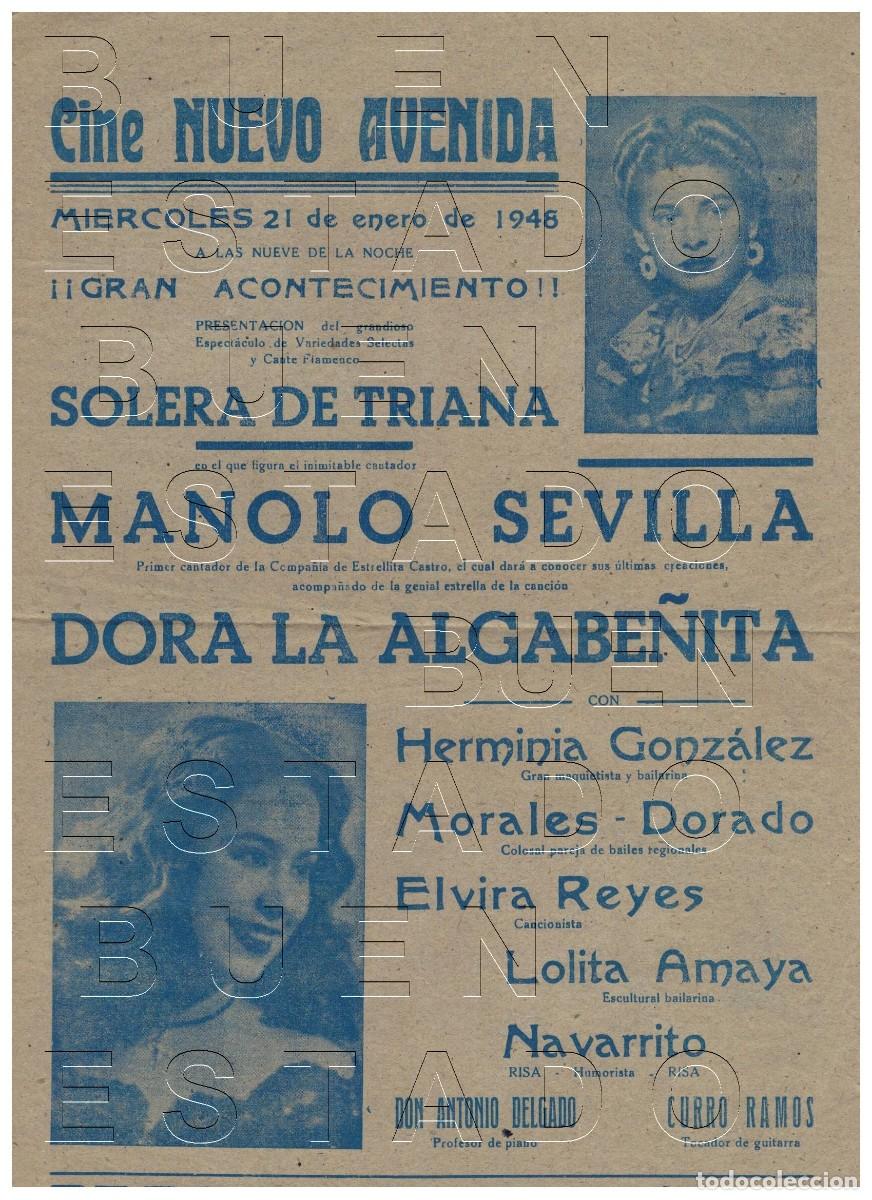 Carteles espect&aacute;culos: SEVILLA CINE NUEVO AVENIDA 1948 DORA LA ALGABE&Ntilde;ITA CARTEL GENUINO 31X20 J00
