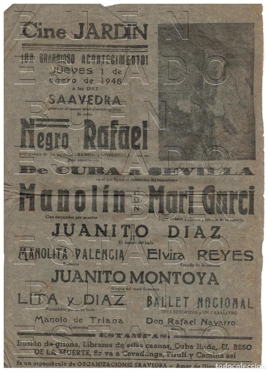 Carteles espect&aacute;culos: SEVILLA CINE JARDIN 1948 NEGRO RAFAEL MANOLITA VALENCIA CARTEL GENUINO 31X20 J00