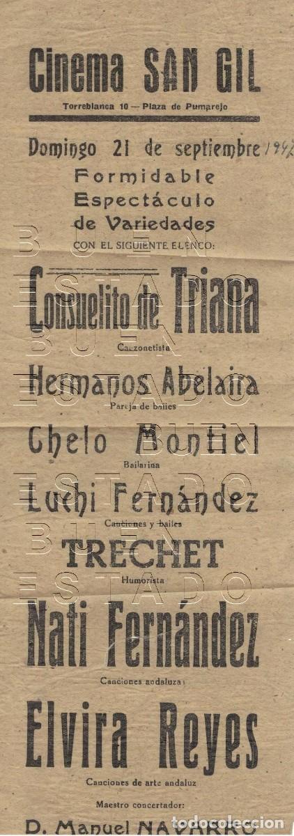 Carteles espect&aacute;culos: SEVILLA CINEMA SAN GIL 1947 CONSUELITO DE TRIANA CHELO MONTIEL CARTEL GENUINO 30X10 J00