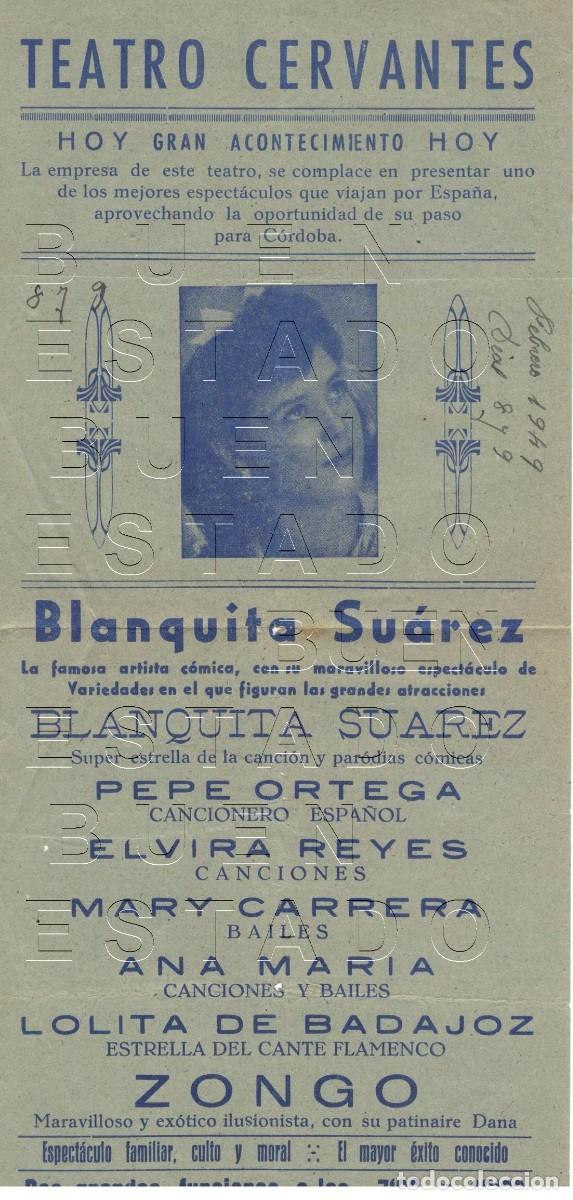Carteles espect&aacute;culos: ANDUJAR JAEN TEATRO CERVANTES BLANQUITA SUAREZ 1949 CARTEL GENUINO 30X10 J00