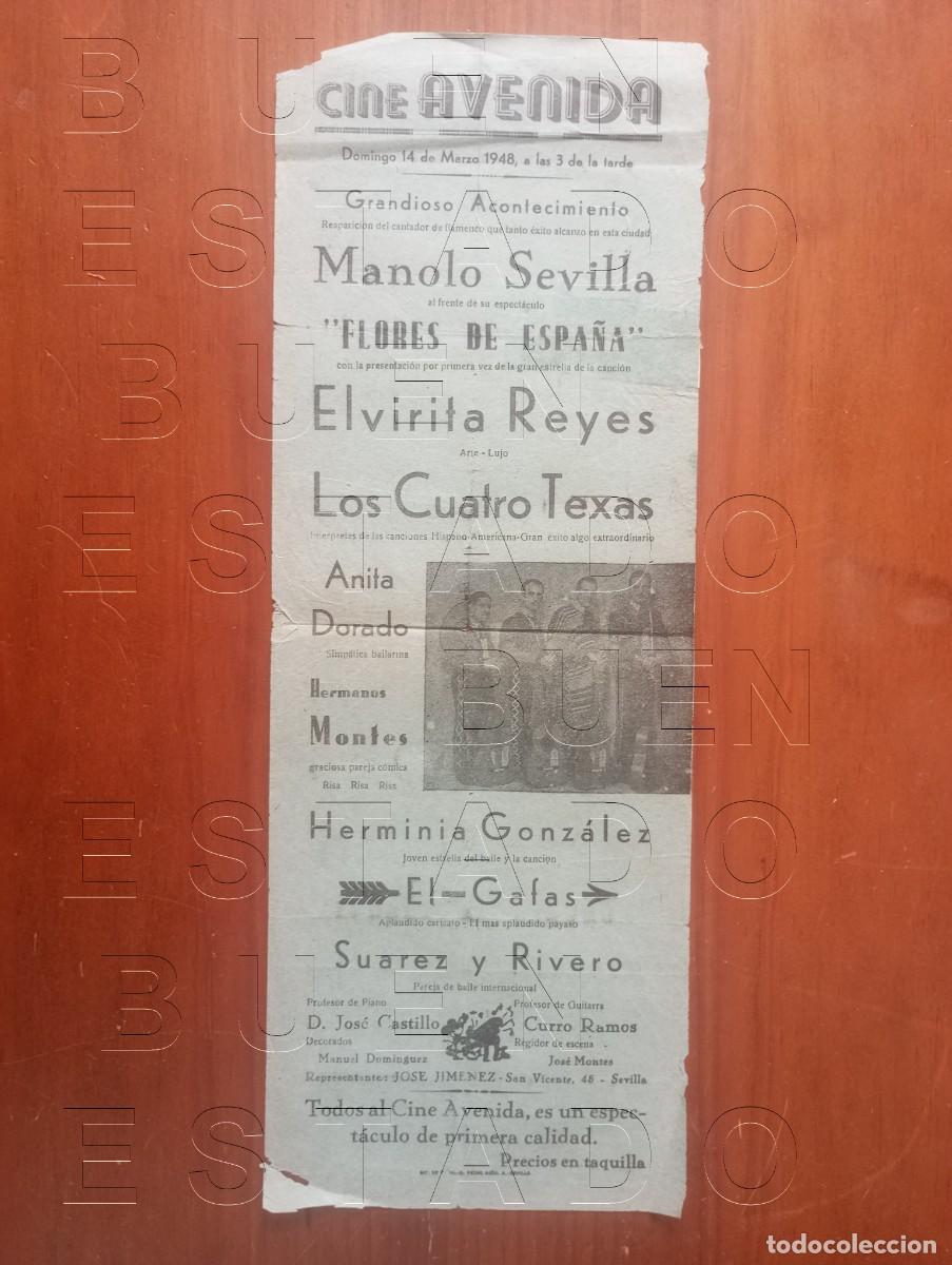 Carteles espect&aacute;culos: SEVILLA CINE AVENIDA 1948 HERMINIA GONZALEZ LOS CUATRO TEXAS CARTEL GENUINO 42X15 C30