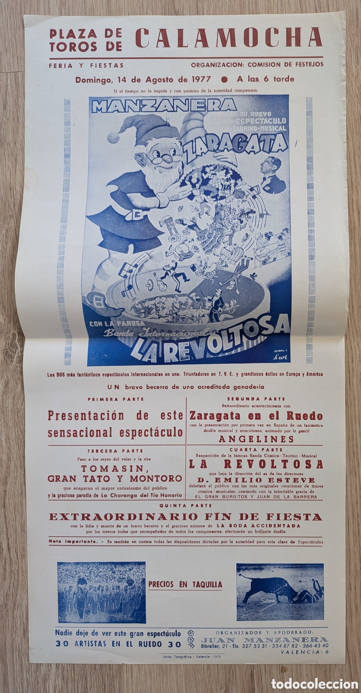 Carteles espect&aacute;culos: RW CARTEL PLAZA TOROS CALAMOCHA TERUEL 1977 ESPECTACULO MANZANERA LA REVOLTOSA CTC256 R