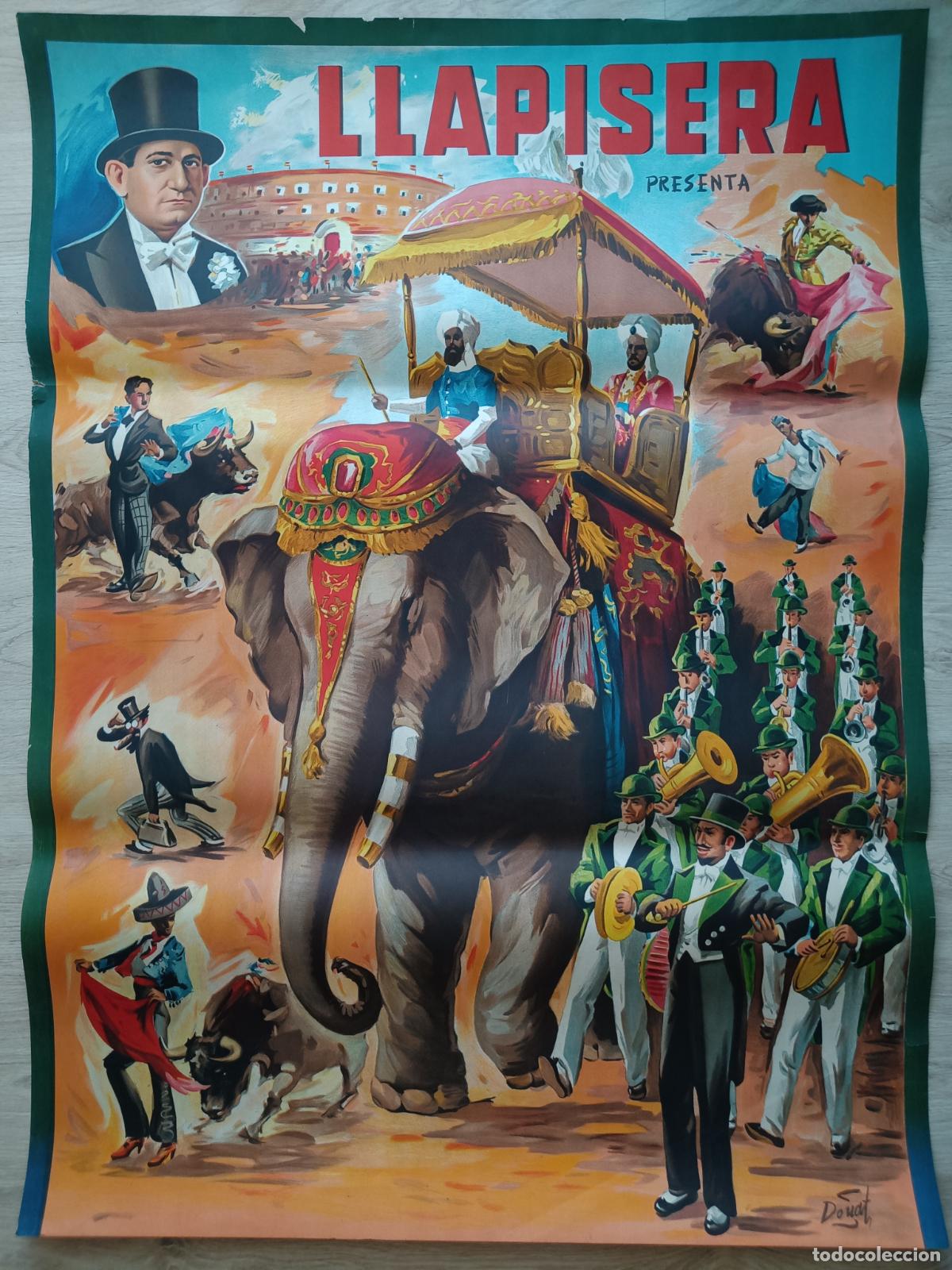 Carteles espect&aacute;culos: CARTEL ESPECTACULOS LLAPISERA A&Ntilde;OS 1940 ELEFANTE COMICO TOROS TAURINO ORQUESTA MUSICA CV16