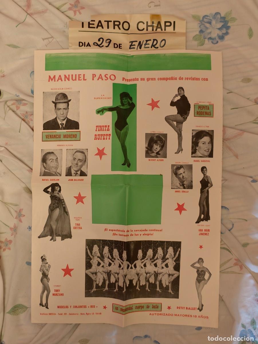 Carteles espect&aacute;culos: Cartel original Compa&ntilde;&iacute;a de Revistas Manuel Paso Finita Rufett y Venancio Moreno Teatro Chap&iacute;, 1965
