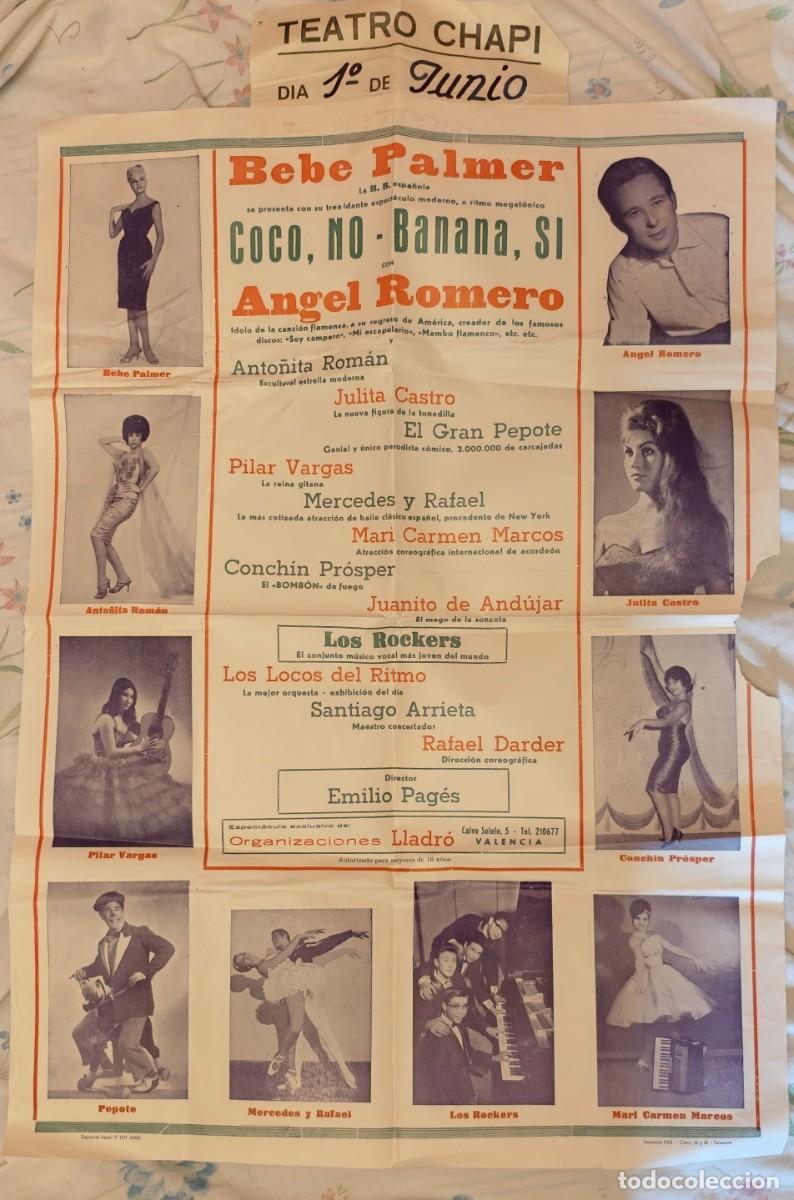 Carteles espect&aacute;culos: Cartel teatral Bebe Palmer &ndash; Coco, no; Banana, s&iacute; &ndash; &Aacute;ngel Romero &ndash; Teatro Chap&iacute;, Villena &ndash; 1962