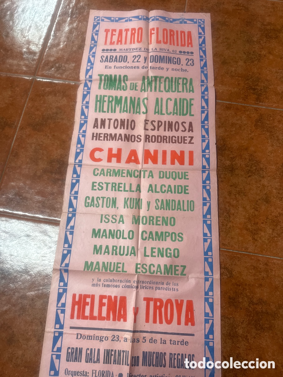 Carteles espect&aacute;culos: cartel publicitario antiguo de espect&aacute;culos del Teatro Florida