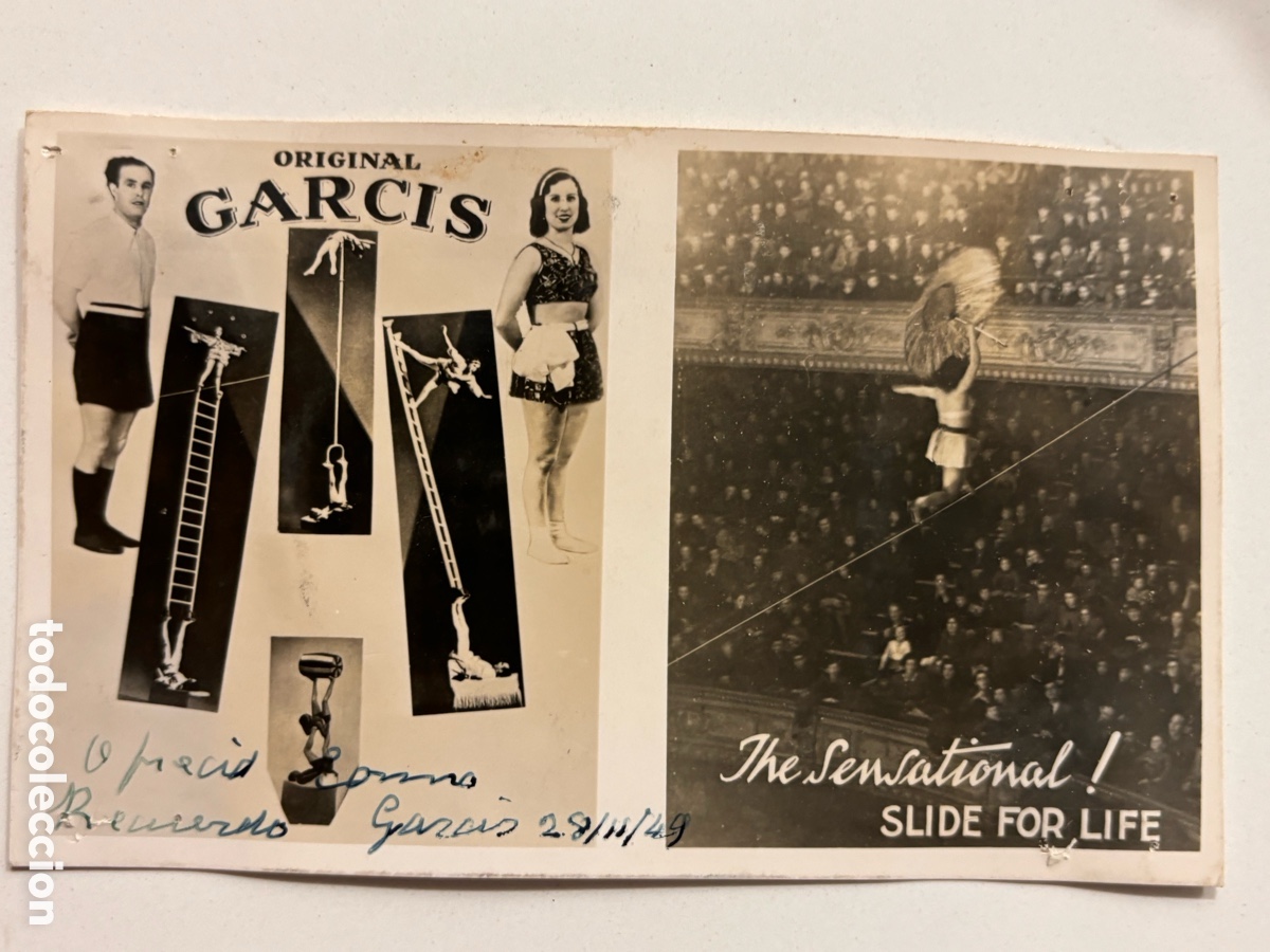Carteles espect&aacute;culos: Foto original con aut&oacute;grafo de los trapecistas de circo original Garc&iacute;a