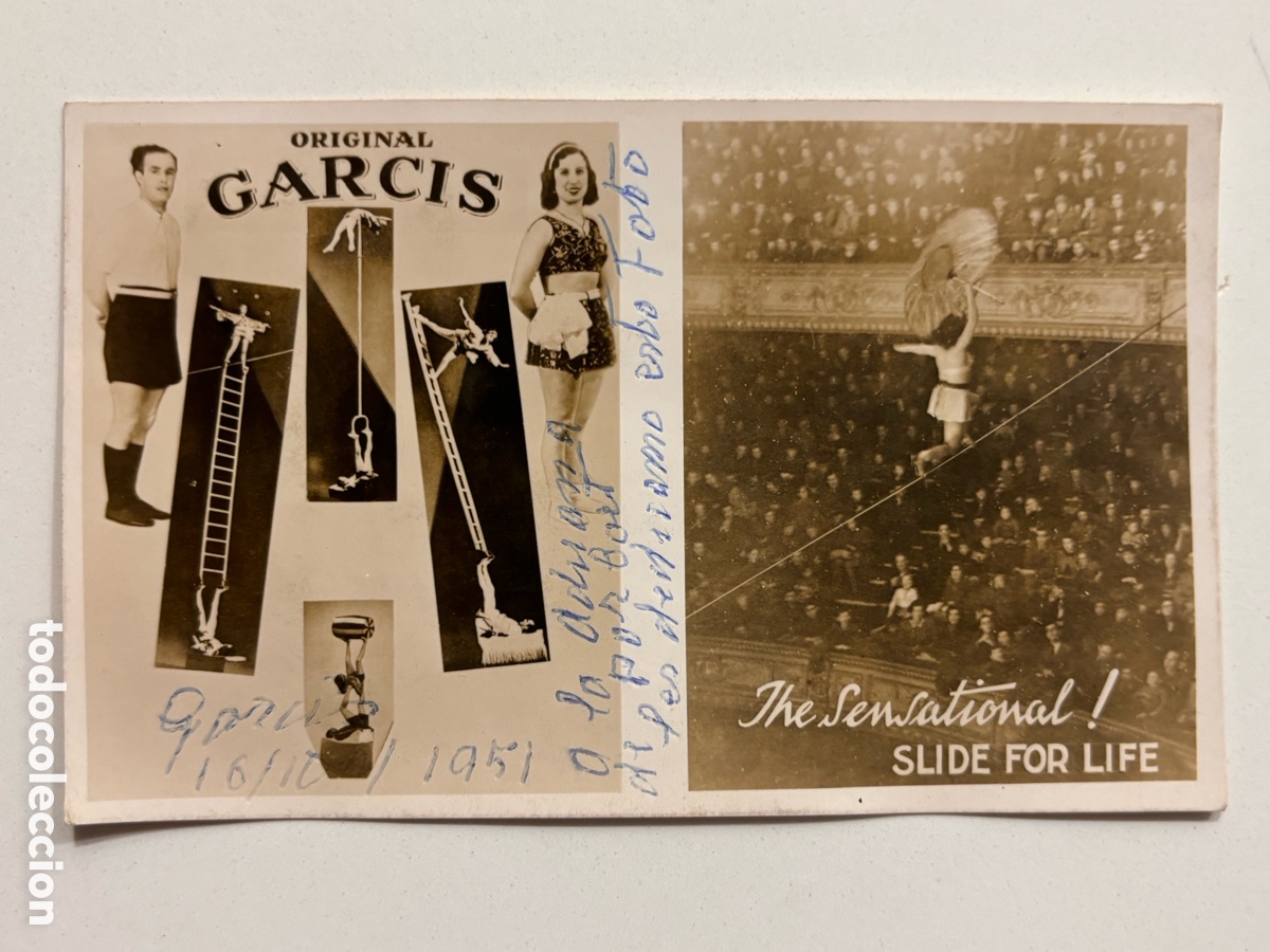 Carteles espect&aacute;culos: Foto original con aut&oacute;grafo de los trapecistas de circo original Garc&iacute;a