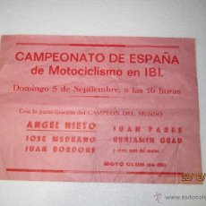 Coleccionismo deportivo: CARTELITO CAMPEONATO DE ESPAÑA MOTOCICLISMO EN IBI CON ANGEL NIETO ,JOSE MEDRANO,BENJAMÍN GRAU