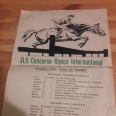 Coleccionismo deportivo: PRECIOSO CARTEL CONCURSO HIPICO INTERNACIONAL CASA DE CAMPO MADRID 1952