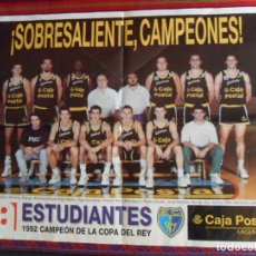 Coleccionismo deportivo: PÓSTER CARTEL DIARIO YA ESTUDIANTES CAMPEÓN COPA DEL REY 1992 EN GRANADA. SOBRESALIENTE CAMPEONES.