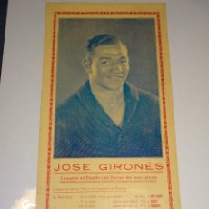 Coleccionismo deportivo: CARTEL ORIGINAL BOXEO - JOSÉ GIRONÉS CAMPEÓN DE ESPAÑA Y DE EUROPA DE PESO PLUMA 1932. Lote 339044473