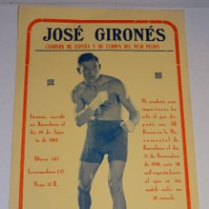 Coleccionismo deportivo: CARTEL ORIGINAL BOXEO - JOSÉ GIRONÉS CAMPEÓN DE ESPAÑA Y DE EUROPA DE PESO PLUMA 1931. Lote 339044688