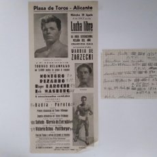 Coleccionismo deportivo: CARTEL PLAZA TOROS ALICANTE AGOSTO 1958 PROGRAMA VELADA LUCHA LIBRE CATCH BOXEO RV. Lote 401812739