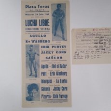 Coleccionismo deportivo: CARTEL PLAZA TOROS ALICANTE JULIO 1958 PROGRAMA VELADA LUCHA LIBRE CATCH BOXEO RV. Lote 401867114