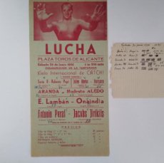 Coleccionismo deportivo: CARTEL PLAZA TOROS ALICANTE JUNIO 1956 PROGRAMA VELADA LUCHA LIBRE CATCH BOXEO RV. Lote 401867634