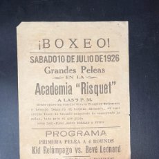 Coleccionismo deportivo: CUBA, 1926. BOXEO. ACADEMIA RISQUET. UZCUDUM VX NENO ABASCAL. KID RELÁMPAGO. LEONCIO ZEQUEIRA