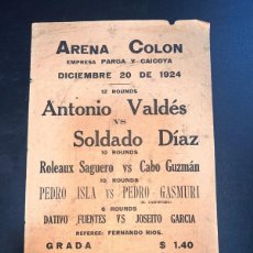 Coleccionismo deportivo: CUBA,1924. BOXEO. ARENA COLON. VALDÉS VS SOLDADO DÍAZ. PEDRO ISLA VS GASMURI. DATIVO FUENTES.